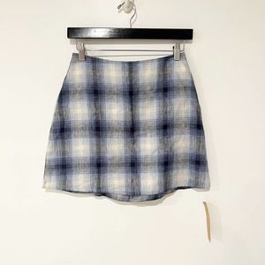 NWT Reformation Donna Mini Skirt in Shadow Blue Plaid 100% Linen size 2